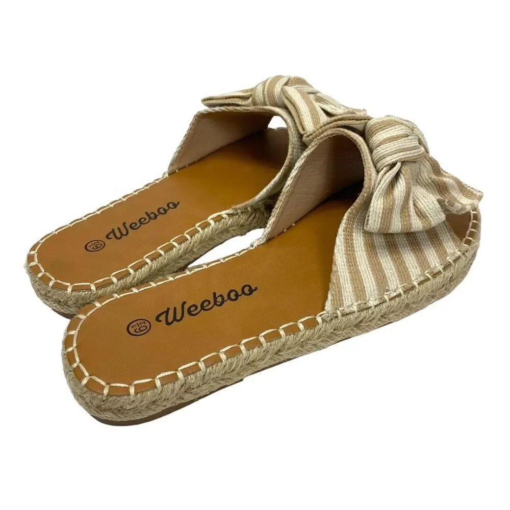 WeeBoo Espadrille Sandals in White Stripe Bow